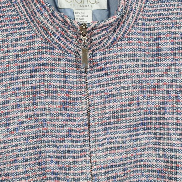 Elana By Tanner 100% Multicolor Silk Textured Full Zip Lined Jacket Size 20 - Picture 5 of 11